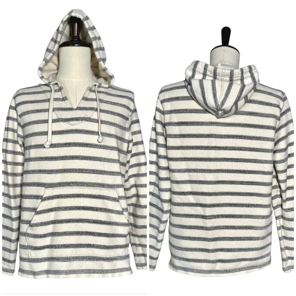 Lucky Brand | Men | Baja Stripe White Blue Coastal Pullover Hoodie | Medium